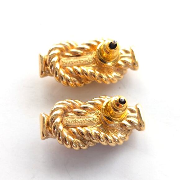 Vintage Burberrys GoldTone Twisted Rope Knot Glass Rhinestone Post Stud Earrings - Picture 3 of 3